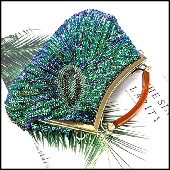 Vintage Beaded Sequin Clutch Purse Handmade Crossbody Evening Bag For Wedding